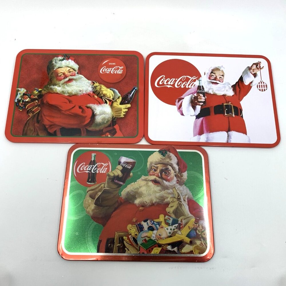 3 Coca-Cola Santa Christmas Trivets 2003 Vintage Designs Inspired by 70s TV Ads